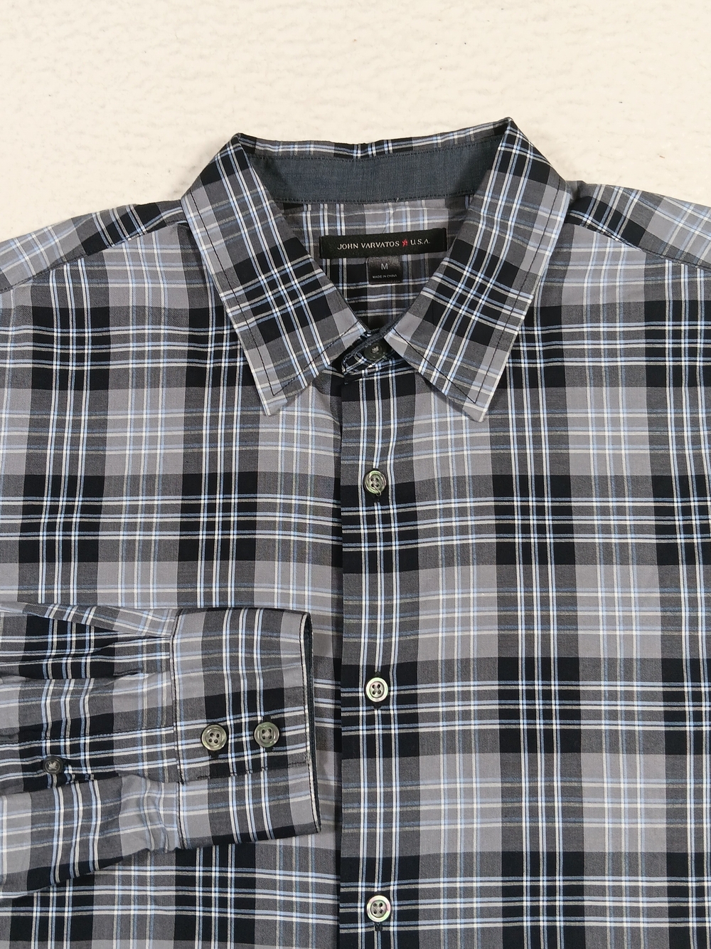 John Varvatos USA Shirt Mens Medium Long Sleeve Button Up Plaid Office